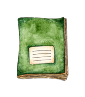 Watercolor illustration of green school notebook doodle. Clean notepad. Simple lined paper clipart. Back to school. Isolated. Drawn by hand. png