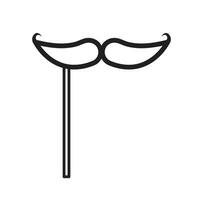 Gentleman moustache photography property hand held stick vector icon outlined illustration. Photo prop decoration with simple flat monochrome black and white minimalist cartoon art styled drawing.