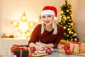 Portrait of a young woman during preparations for Christmas at home photo