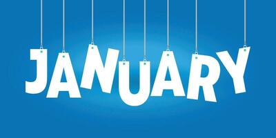 JANUARY word hanging on the ropes on colorful background vector. 3d illustration. vector