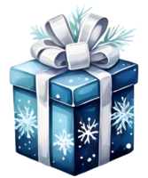 AI generated Christmas gift box with snowflakes png