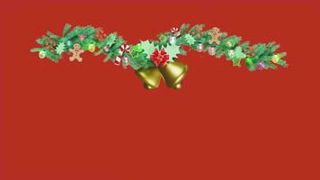 décoré avec branches de pin des arbres, tinter cloche, bonbons canne, pain d'épice homme, rouge arc, houx baie feuilles, clair verre lanterne guirlandes. joyeux Noël et content Nouveau année video