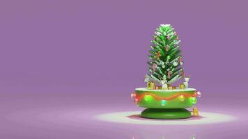 3d musical boîte avec Noël arbre, cerf, cadeau boîte, verre transparent lampe guirlandes. joyeux Noël et content Nouveau année video