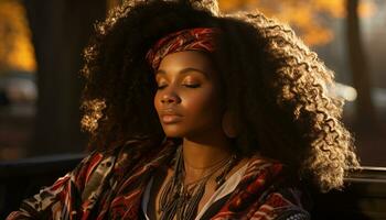 AI generated Young woman with dreadlocks looking confidently at the camera generated by AI photo