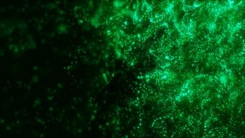 flou vert abstrait Contexte de bokeh et petit rond particules de énergie magique vacances en volant points sur une noir Contexte video