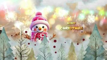 merry christmas greeting with snowman and tree video