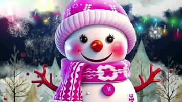 alegre Natal cumprimento com boneco de neve e árvore video
