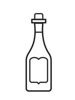 Wine bottle with empty label vector icon outline isolated on white vertical background. Simple flat monochrome black and white minimalist cartoon art styled drawing.