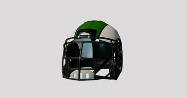 3d américain Football vert casque tournant sur alpha Contexte. sans couture boucle. video