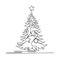 continuous line drawing christmas tree illustration vector