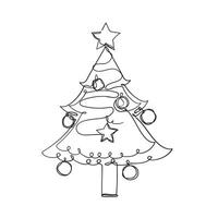 continuous line drawing christmas tree illustration vector