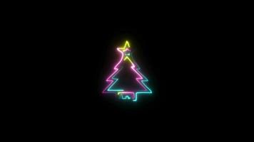 vrolijk Kerstmis decoratie met neon effect Aan zwart gemaakt video