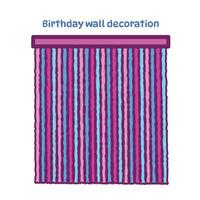 Birthday wall decoration colorful pink and blue stripes vector icon outlined isolated on square white background. Simple flat minimalist cartoon art styled drawing.