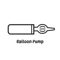 Balloon Pump Blower manual, hand held push air inflator portable vector icon outline isolated on square white background. Simple flat minimalist cartoon art styled drawing.