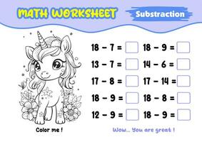 matemáticas hojas de trabajo para temprano infancia con interesante colorante imágenes vector