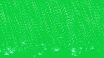 Heavy rain, rainfall animation with water drop splashes overlay effect isolated on green screen background video