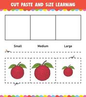 Learning sizes Cut and Paste easy activity worksheet game for children vector