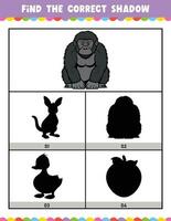Find the correct shadow educational shadow match game worksheet for kids cartoon vector illustration