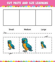 Learning sizes Cut and Paste easy activity worksheet game for children vector