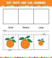 Learning sizes Cut and Paste easy activity worksheet game for children vector