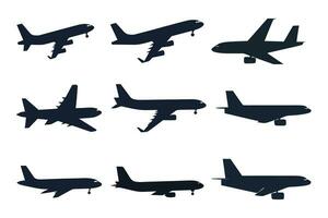 Flat Airplanes silhouettes set vector