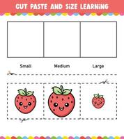 Learning sizes Cut and Paste easy activity worksheet game for children vector