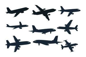 Flat Airplanes silhouettes set vector