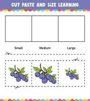 Learning sizes Cut and Paste easy activity worksheet game for children vector