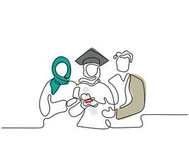 line art vector of graduation ceremony. Graduating student hand drawn minimal art.