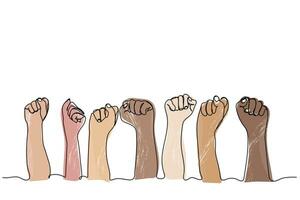 Row of man hands showing clenched fist gesture. Victory or protest group of signs vector