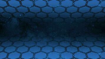 abstract hi-tech hexagonal shapes with moving particles in space futuristic background, Royal blue hex shapes hi-tech background video