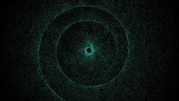 Abstract technology dark background, particles moving in circular motion making swirl pattern video