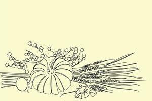 Continuous line art of pumpkins. vector