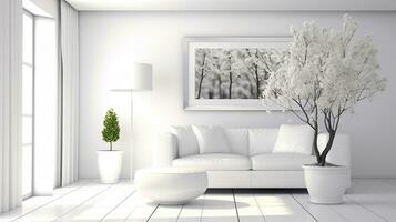 moderno blanco interior diseño infundido con vibrante primavera decoraciones generativo ai foto