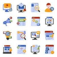 Pack of Search Engine Optimization Flat Icons vector