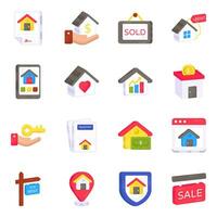 paquete de iconos planos inmobiliarios vector