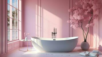 Exquisite Pastel Pink Bathroom Interiors. Generative AI photo