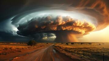 Weather Storm's Dance of Power and Tornado Warning. Generative AI photo