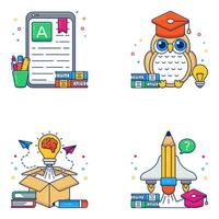 paquete de iconos planos de educación y aprendizaje vector