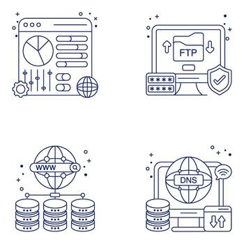 paquete de datos y seguridad lineal íconos vector