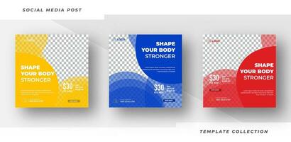 Shape body banner stronger template, gym, Workout, fitness and Sports social media post banner, fitness gym social media post banner design. Pro Vector