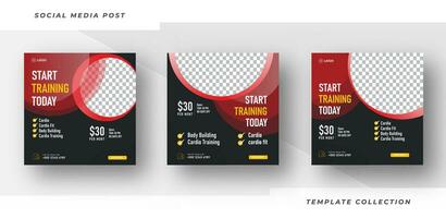 Start training template, gym, Workout, fitness and Sports social media post banner, fitness gym social media post banner design. Pro Vector