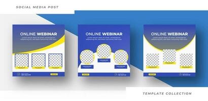 Online Webinar Social Media Post Set , Corporate Business Promotion Social Media Business conference Web Banner, Square Flyer Design Template. Pro Vector