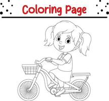 cute girl riding bicycle coloring page vector