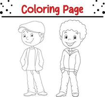 happy little kids coloring page vector