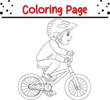 cute boy riding bicycle coloring page vector