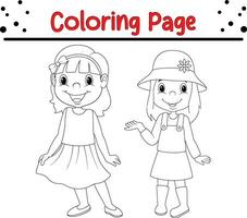 happy little kids coloring page vector