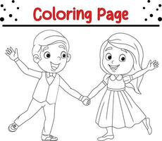 happy little kids coloring page vector