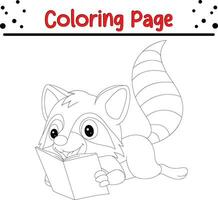 Raccoon reading book coloring page for kids vector