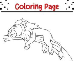 lion sleeping tree branch coloring page for kids vector